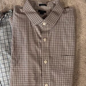 J. Crew Men's Brown and White Checked Button-Down Shirt